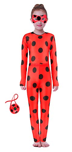 Disfraz de mariquita Ladybug, disfraz de Halloween y carnaval, juego de 4 piezas, camiseta, pantalón, antifaz con bolsillo, 146 y 152, color rojo