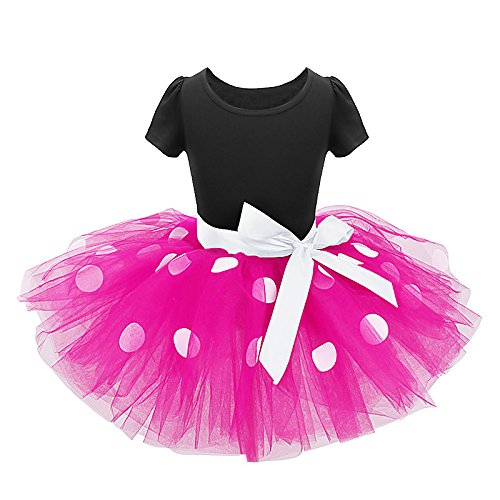 Disfraz de Minnie para bebés y niñas, con lunares y orejas de ratón, diadema para niños, princesa, cosplay, fiesta de cumpleaños, disfraz para niños, Navidad, Halloween, Negro + rosa fuerte., 5 años