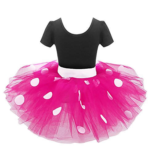 Disfraz de Minnie para bebés y niñas, con lunares y orejas de ratón, diadema para niños, princesa, cosplay, fiesta de cumpleaños, disfraz para niños, Navidad, Halloween, Negro + rosa fuerte., 5 años