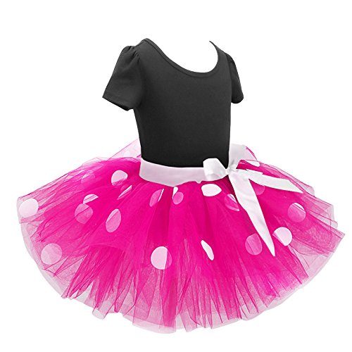 Disfraz de Minnie para bebés y niñas, con lunares y orejas de ratón, diadema para niños, princesa, cosplay, fiesta de cumpleaños, disfraz para niños, Navidad, Halloween, Negro + rosa fuerte., 5 años