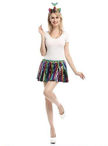 Disfraz de Sirena Falda Tutu Mujer de Baile con Diadema con Brillo, Pack de 2 Unidades para Fiesta, Cintura 60-110cm (Pack Sirena/Multicolor)