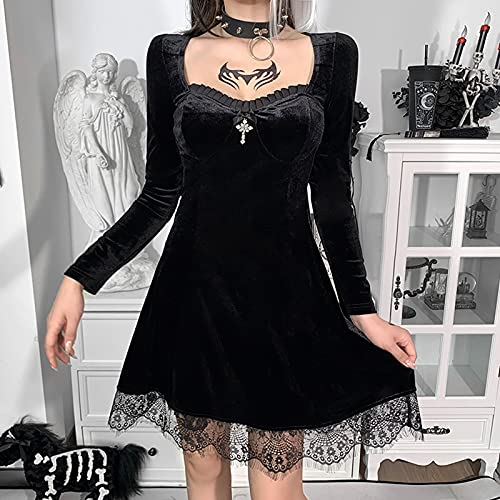 Disfraz medieval para mujer, talla grande medieval, disfraz retro Maxi vestido de manga acampanada, cosplay gótico palais Halloween Carnaval Drame, Negro , L