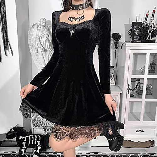 Disfraz medieval para mujer, talla grande medieval, disfraz retro Maxi vestido de manga acampanada, cosplay gótico palais Halloween Carnaval Drame, Negro , L