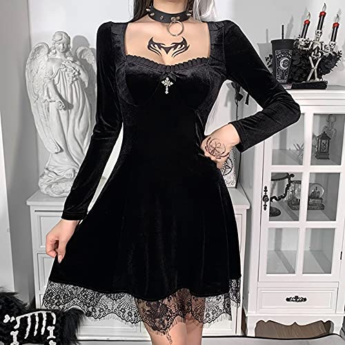 Disfraz medieval para mujer, talla grande medieval, disfraz retro Maxi vestido de manga acampanada, cosplay gótico palais Halloween Carnaval Drame, Negro , L