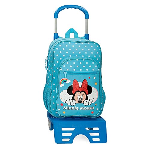 Disney Minnie Rainbow Mochila Escolar con Carro Azul 30x40x13 cms Poliéster 13,22L