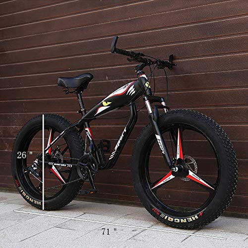 DJYD 26 Pulgadas Bicicleta de montaña Rígidas, Adulto Fat Tire Bicicletas de montaña, Frenos de Disco mecánicos, Suspensión Delantera Bicicletas Hombres Mujeres, Negro Rayos, 27 Velocidad FDWFN