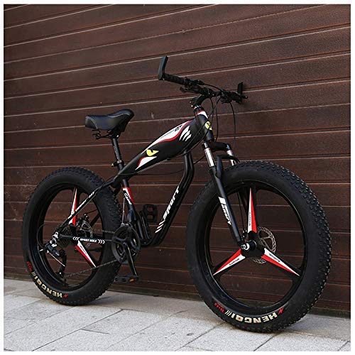 DJYD 26 Pulgadas Bicicleta de montaña Rígidas, Adulto Fat Tire Bicicletas de montaña, Frenos de Disco mecánicos, Suspensión Delantera Bicicletas Hombres Mujeres, Negro Rayos, 27 Velocidad FDWFN