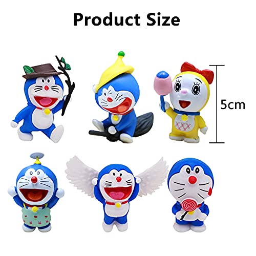 Doraemon Adornos para Tartas,Mini Doraemon Caricatura Cake Topper, Fiesta de Cumpleaños DIY Decoración Suministros,Baby Baptism Birthday Party Cake Decoraciones,6 Piezas