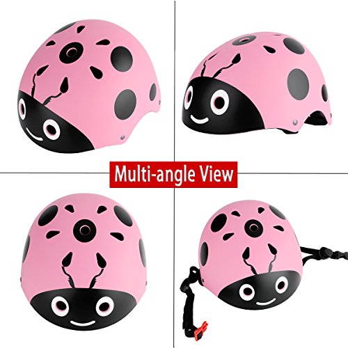 dPois Casco de Bici Niño Protección Seguridad Mariquita Escarabajo Unisex Casco Infantil Mono Ajustable Dibujo Animado para Ciclismo Patinaje sobre Ruedas Bicicleta para Niños Rosa One_Size