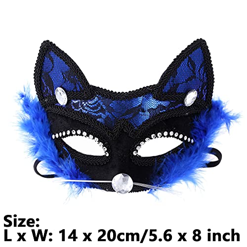 dPois Máscara de Encaje de Fénix Lujo Atractiva Mujer Antifaz Máscara de Ojo Brillante para Halloween Cóctel Veneciano Mascarada Carnaval Fiesta Baile Danza Disfraz Azul One Size