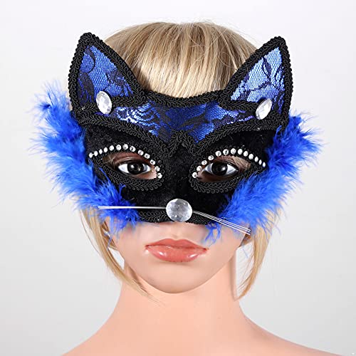 dPois Máscara de Encaje de Fénix Lujo Atractiva Mujer Antifaz Máscara de Ojo Brillante para Halloween Cóctel Veneciano Mascarada Carnaval Fiesta Baile Danza Disfraz Azul One Size