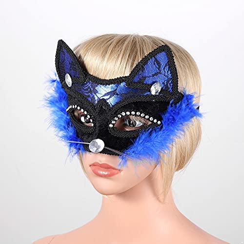 dPois Máscara de Encaje de Fénix Lujo Atractiva Mujer Antifaz Máscara de Ojo Brillante para Halloween Cóctel Veneciano Mascarada Carnaval Fiesta Baile Danza Disfraz Azul One Size