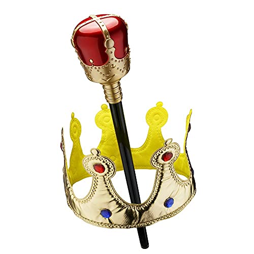 Dress Up America Gold Crown and Red Scepter Props For Kids