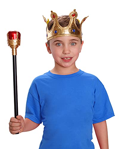 Dress Up America Gold Crown and Red Scepter Props For Kids