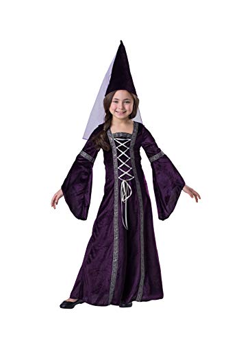 Dress Up America Medieval Princess Traje - Renacimiento Dress Up Set para niñas - El juego incluye vestido púrpura y Hennin Hat - M (8-10)