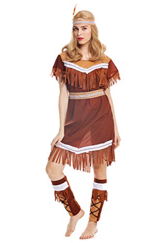 dressmeup - W-0211 Disfraz mujer feminino Halloween vestido largo nativa americana indígena india Talla M