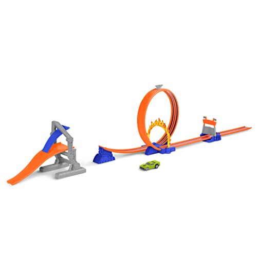 DRIVEN by Battat WH1216Z Set Stunt Jump Extreme - Juego de 16 Piezas de Pista con Anillo de Fuego, rampa de Aterrizaje y 1 Coche de Carreras y Juguetes para niños a Partir de 3 años