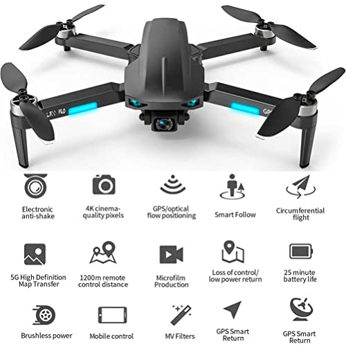 Drone Quadcopter Plegable, RC Drone para Adultos Niños, Drone GPS 5G WiFi FPV, GPS Drone con Cámara 4K ESC, Motor sin escobillas, con cardán Anti-vibración EIS, 3 Pilas, Mochila