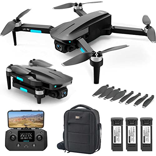 Drone Quadcopter Plegable, RC Drone para Adultos Niños, Drone GPS 5G WiFi FPV, GPS Drone con Cámara 4K ESC, Motor sin escobillas, con cardán Anti-vibración EIS, 3 Pilas, Mochila