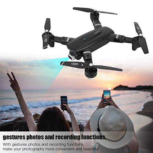 Drone RC con Cámara, Quarcopter RC Plegable WiFi Retención De Altitud, Modo Sin Cabeza, Vuelo Asistido por GPS, Rotación De 360 ​​Grados, Retorno con Una Tecla para Niños(Negro 2.4G 1080P)