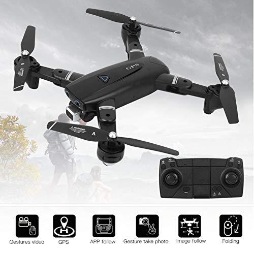 Drone RC con Cámara, Quarcopter RC Plegable WiFi Retención De Altitud, Modo Sin Cabeza, Vuelo Asistido por GPS, Rotación De 360 ​​Grados, Retorno con Una Tecla para Niños(Negro 2.4G 1080P)