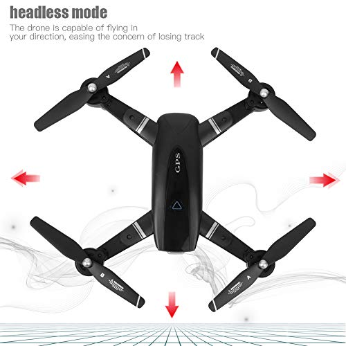 Drone RC con Cámara, Quarcopter RC Plegable WiFi Retención De Altitud, Modo Sin Cabeza, Vuelo Asistido por GPS, Rotación De 360 ​​Grados, Retorno con Una Tecla para Niños(Negro 2.4G 720P)