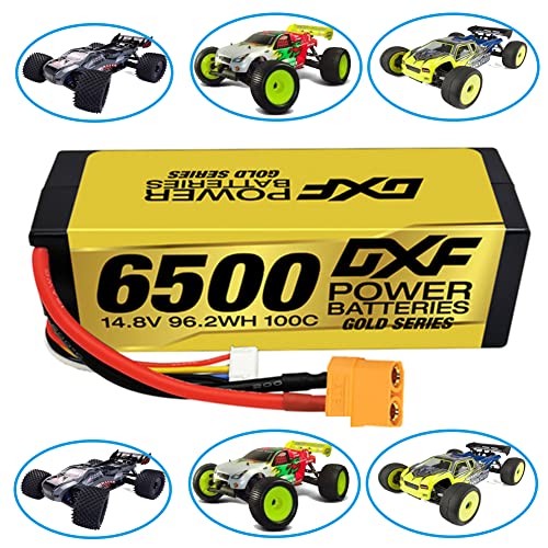 DXF 4S Batería Lipo 14.8V 100C 6500mAh Batería rígida con Enchufe XT90 para vehículos RC 1/8 y 1/10 Coche RC Buggy Truggy RC Avión UAV Drone FPV