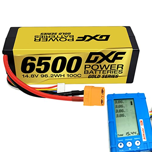 DXF 4S Batería Lipo 14.8V 100C 6500mAh Batería rígida con Enchufe XT90 para vehículos RC 1/8 y 1/10 Coche RC Buggy Truggy RC Avión UAV Drone FPV