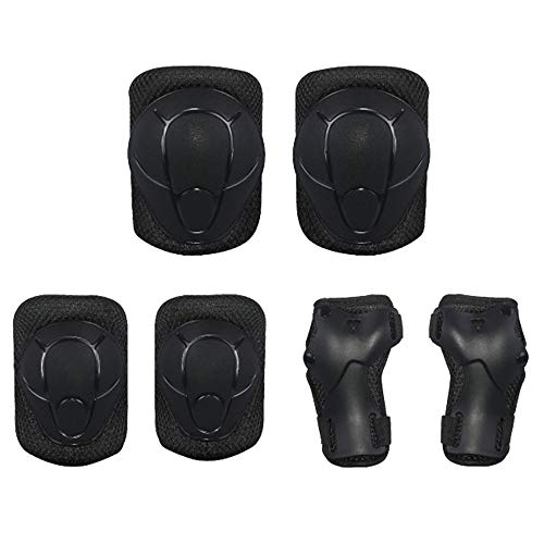 DXIA Protecciones para Niños Set, Skate Patinaje Bicicleta Deportivas Patinaje Kit de 6 Piezas Set, Proteccion de Muneca Guardias Rodilleras y Coderas para Skate Esqui Escalada Ciclismo (Negro, S)