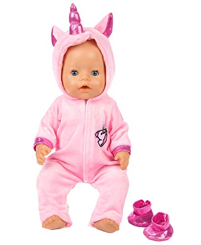 ebuddy 2 unids/set unicornio traje mono muñeca ropa con zapatos para 43 cm recién nacidos bebé muñecas/15 pulgadas Bitty Baby Dolls