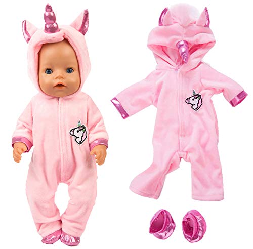 ebuddy 2 unids/set unicornio traje mono muñeca ropa con zapatos para 43 cm recién nacidos bebé muñecas/15 pulgadas Bitty Baby Dolls