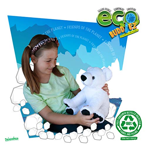 EcoBuddiez - Oso Polar de Deluxebase. Peluche Grande de 30 cm elaborado con Botellas de plástico recicladas. Lindo Peluche ecológico con Forma de animalito para niños pequeños.