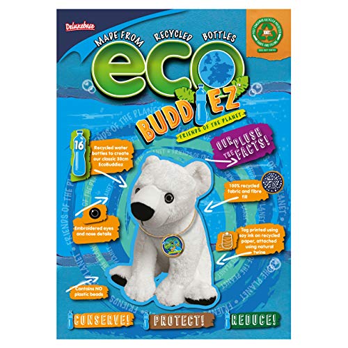 EcoBuddiez - Oso Polar de Deluxebase. Peluche Grande de 30 cm elaborado con Botellas de plástico recicladas. Lindo Peluche ecológico con Forma de animalito para niños pequeños.