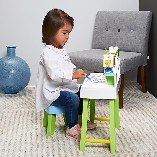 Ecoiffier Maxi Abrick Mi Primer Escritorio con Taburete, Incluye Plantillas y portalápices, Medidas: 43x20x48, Adecuado para niños a Partir de 1 año (7851), Multicolor