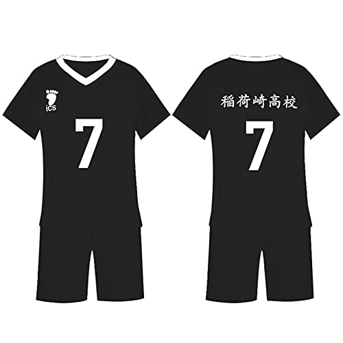 EDMKO Camiseta y Pantalón Corto Haikyuu, Número 7 Conjunto Hombre Top y Pantalones Cortos Miya Atsumu T-Shirt de Manga Corta Disfraz de Cosplay,Negro,M