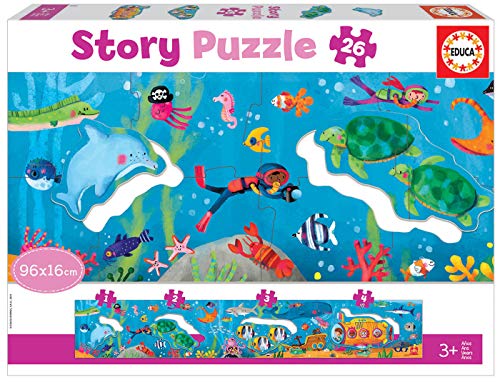 Educa 18902 Didacta Story Mundo Submarino. Puzzle Panorámico Infantil. 26 Piezas. +3 años. Ref, Multicolor