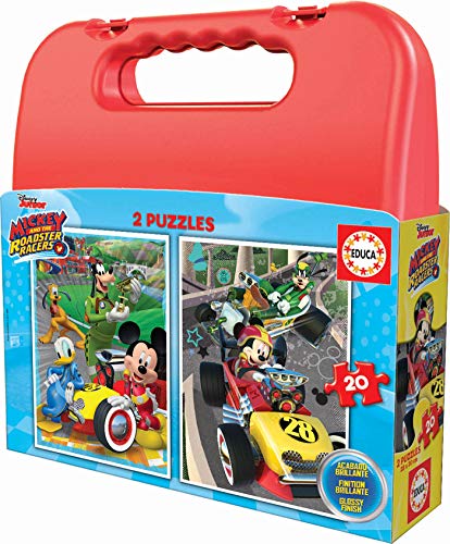 Educa - Mickey & The Roadster Racers Maleta Progresivos de 2 puzzles infantiles de 20 piezas, a partir de 3 años (17639)