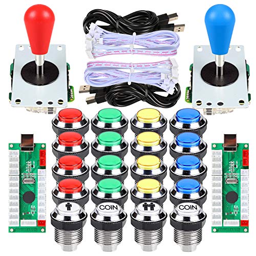 EG STARTS 2 Jugadores Ellipse Arcade Kit Oval Bat Joystick Mangos LED Cromados Arcade Botones para Arcade Gamepads y Controlador estándar Juegos de Bricolaje MAME Parts (Color Mezclado)