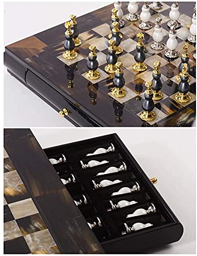 EIERFSKIOT ajedrez magnetico Tablero ajedrez ajedrez Profesional Tablero de ajedrez magnético International Chess Gold y Sier Pieces con Almacenamiento Juego de Juguete para Viajes al Aire Libre Inte