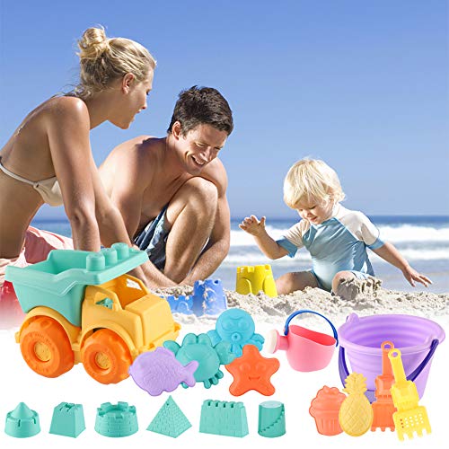 ele ELEOPTION - Paquete de 17 Juguetes para la Playa para niños, Juego de Juguetes para la Arena de la Playa, Juego de Arena con Palas para el Castillo, para niños Juguetes acuáticos