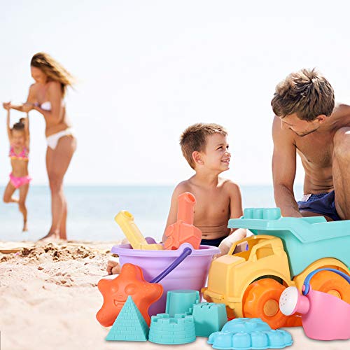 ele ELEOPTION - Paquete de 17 Juguetes para la Playa para niños, Juego de Juguetes para la Arena de la Playa, Juego de Arena con Palas para el Castillo, para niños Juguetes acuáticos