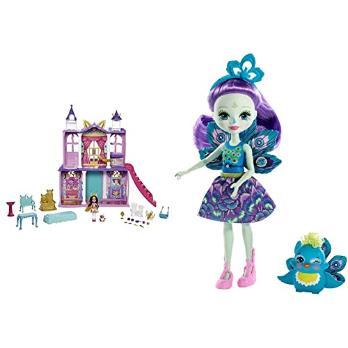 Enchantimals Royal Catillo del Baile Real con Felicity Fox y Flick Casa de Juguete con muñeca, Mascota y Accesorios (Mattel HCG59) + Patter Peacock y Flap, muñeca con Mascota (Mattel FXM74)