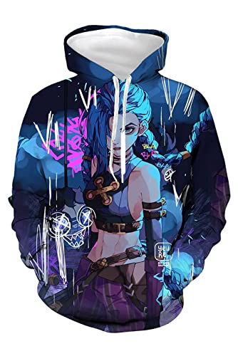 Enhopty Abrigo con capucha con capucha, chaqueta con capucha, sudadera anime, unisex, manga larga, sudadera con capucha, League Powder Superheroína, azul, L (contorno del pecho 110 cm)