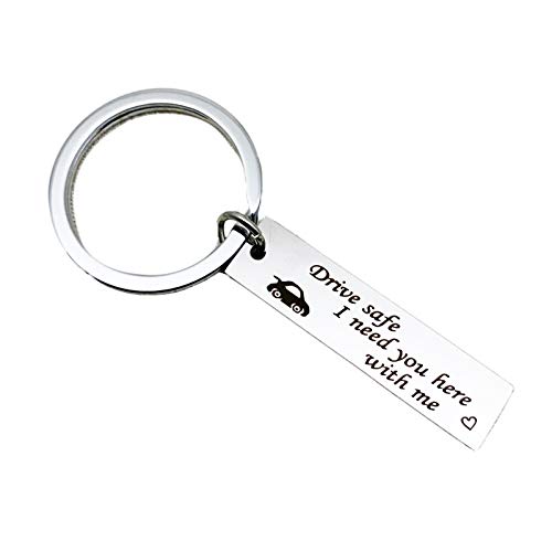 Epinki Acero Inoxidable Llavero Cuadrado Drive Safe I Need You Here with me Plata Llavero 40x10mm