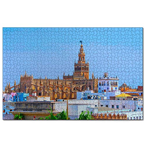 España Catedral de Sevilla Rompecabezas para Adultos, 1000 Piezas de Madera, Regalo de Viaje, Recuerdo, 30x20 Pulgadas