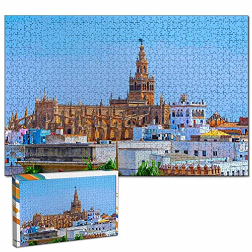 España Catedral de Sevilla Rompecabezas para Adultos, 1000 Piezas de Madera, Regalo de Viaje, Recuerdo, 30x20 Pulgadas