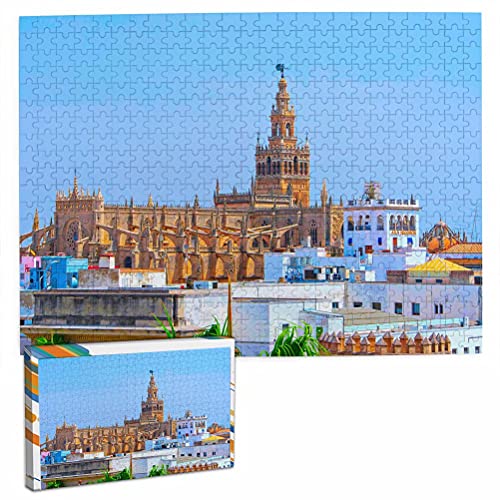 España Catedral de Sevilla Rompecabezas para Adultos, 500 Piezas de Madera, Regalo de Viaje, Recuerdo, 20.4 x 15 Pulgadas