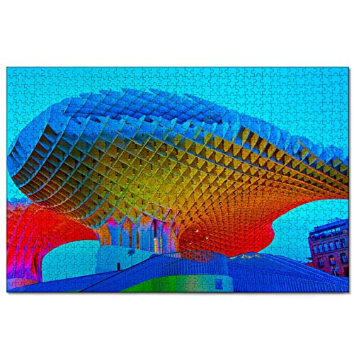 España Metropol Parasol Sevilla Rompecabezas para Adultos, 500 Piezas de Madera, Regalo de Viaje, Recuerdo, 20.4 x 15 Pulgadas