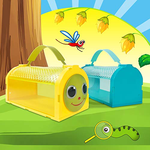 essenson Kit de 2 unidades de atrapasueños de insectos con jaula de critter y mariposa, kit de explorador al aire libre con pinzas, lupa, silbatos para exploración de patio trasero