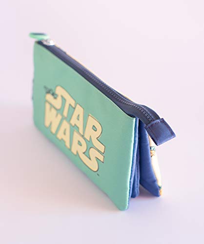 Estuche 3 comparimentos - Estuche Star Wars│Estuche The Mandalorian perfecto para la vuelta al cole - Estuche escolar- Estuche Baby Yoda - Producto con licencia oficial